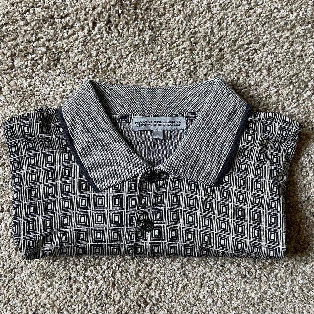 Gray and Black Polo Shirt with Subtle Geometric Design
